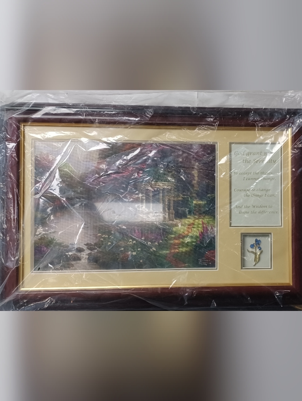 Thomas Kincade Framed Garden Pavilion Landscape Wall Art Serenity Prayer Canvas